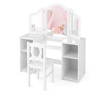 2-in-1 Kid Vanity Table Set Dressing Table w/ Mirror Makeup Table Set