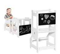 HOMCOM 2 in 1 Kids Kitchen Step Stool Helper with Safety Rail, White