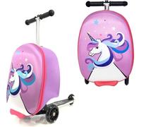 2-in-1 Kids Scooter Suitcase Ride On Luggage, Foldable Children Travel Carry On with Smooth Wheels, Lightweight Durable Kids Rolling Suitcase for Travel, Holiday, Airport, Boys & Girls (Unicorn)