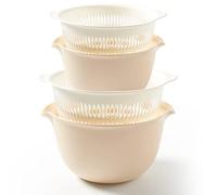 2 in 1 Kitchen Colander Set with Bowl Strainer (2 Sets 3 Qt),BPA Free Plastic Fruits and Vegetable Washing Basket,Dishwasher Friendly Double Layered Drain Basin,for Pasta Salad Berry Cleaning Mixing