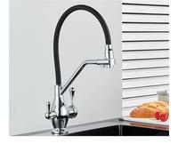 2 in 1 Kitchen Faucet - Modern Brass Filter Water Tap with Double Spout Black Swivel Mixer Chrome Finish Easy Installation for Home & Kitchen - Stylish & Functional Aqiong