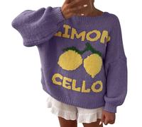 2 in 1 Knitted Cardigan Sweater V Neck Button Down Drop Shoulder Knit Jumpers Artistic Aesthetic Limon Printed Jacket Baggy Y2K Fashion Going Out Preppy Style Versatile Street Outwear Purple