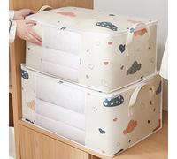 2 in 1 Large Clothes Storage Bag, 50L/75L Underbed Quilt Comforters Blanket Storage Bag with Zip, Waterproof Moisture Proof Thicken Ultra Size Bedding Organizer with Clear Window & Handle-White