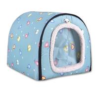 2-IN-1 Large Dog Bed House Waterproof Door Curtain,Calming Pet Cave Washable Warm Kennel Removable Luxury Pet Bed,Anti Anxiety Outdoor Igloo Cat House (E,S-36 * 32 * 28CM)