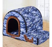 2-in-1 Large Dog Bed House with Roof, Portable Calming Cave Igloo, Washable Orthopedic Cushion, Anti-Anxiety Soft Warm