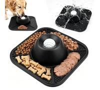 2-in-1 Lick Mat Dog Lick Ball, Anti-Slinging Bowl with Non-Slip Base to Prevent Slipping, Interactive Dog Activity for Wet Food & Yogurt, Food-Grade Silicone, Black