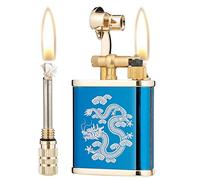 2 in 1 Lighetr Permanent Match Antique Style Lift Arm Kerosene Lighter with Permanent Match (Blue Ice Dragon)