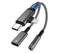 2 in 1 Light-ning Adapter + USB-C Jack 3.5 mm and Charging PD 60W Type C Headphone Adapter iPhone Jack Lighning Adapter Dongle HiFi Aux Splitter for iPhone 16/15/14/13/12/11/X/Pad/Samsung