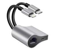 2 in 1 Lightning and Type C to RJ45 Ethernet Adapter Network Adapter,with Charge Port, Plug and Play,Supports 100Mbps Ethernet Network, Compatible with iPhone 14 13 12 11/iPad