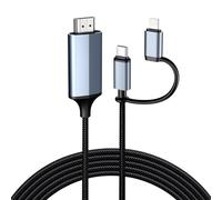 2-in-1 Lightning & Type C to HDMI Cable 4m, HDMI Cord for iPhone, Dual Interface for iPhone 16-12/iPad Pro/Air/Mini, Sync Video and Sound(Not for Laptops or Android）