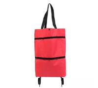 2 in 1 Lightweight Collapsible Shopping Cart,Folding Shopping Bag Cart with Wheels Reusable Shopping Bags，Waterproof Trolley Grocery for Fruits Vegetables Women or Men Travel Home Kitchen (Red)