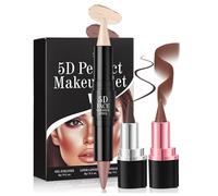 2 in 1 Lip Liner and Lipstick Highlighter and Bronzer Pen Face Brightens & Shades Pencil Eyeliners 5D Perfect Makeup Set Duals Ended Cream Contouring Stick