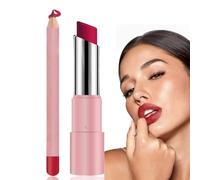 2-in-1 Lipstick Lip Liner Set,Long Lasting Waterproof Matte Lipstick & Lip Liner Kit,High Pigm/ented Red Lipstick,Non-Stick Cup Lip Gloss Set,Lip Liner and Lipstick Set for Daily & Holiday,03#
