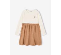 2-in-1 long-sleeved dress for girls camel