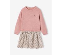 2-in-1 long-sleeved dress for girls rosy
