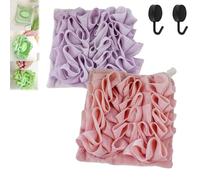 2 in 1 Loofah Sponge Washcloths, Exfoliating Cloth, Washcloth Loofah That Holds Bar Soap, Reusable Gentle Loofahs Washcloth for Shower and Bath (Purple+Pink)