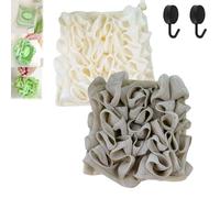 2 in 1 Loofah Sponge Washcloths, Exfoliating Cloth, Washcloth Loofah That Holds Bar Soap, Reusable Gentle Loofahs Washcloth for Shower and Bath (Beige+Khaki)