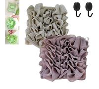 2 in 1 Loofah Sponge Washcloths, Exfoliating Cloth, Washcloth Loofah That Holds Bar Soap, Reusable Gentle Loofahs Washcloth for Shower and Bath (Khaki+Coffee)