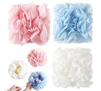 2 in 1 Loofah Sponges 3-Pack Dual-Sided Exfoliating Bath Sponges for Shower & Loofah Washcloth for Bar Soap Premium Body Scrubber with Drawstring for Gentle Skin Smoothing - Blue＆Pink＆Beige
