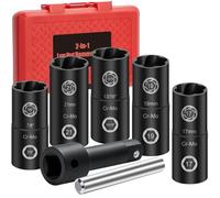 2-in-1 Lug Nut Removal Tool & Impact Socket Set, with 1/2" Drive, Easy Out Broken Bolt Extractor Kit, Ez Out Stripped Wheel Lock for Removing Rounded, Rusted Bolts, Nuts & Screw 7-Pieces