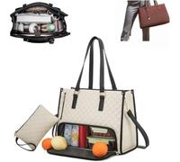 2 in 1 Lunch Tote Bag for Women,Large Work Tote Bag with Lunch Compartment,Large Capacity Computer Handbags,15.6 Inch Leakproof Tote Bags,for Business,Office,Study,Leisure,Travel (Beige)