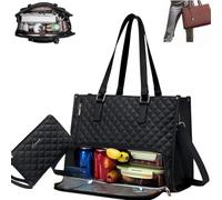 2 in 1 Lunch Tote Bag for Women,Large Work Tote Bag with Lunch Compartment,Large Capacity Computer Handbags,15.6 Inch Leakproof Tote Bags,for Business,Office,Study,Leisure,Travel (Black)
