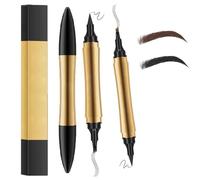2 in 1 Magic Eyebrow Pencil, 2024 Upgrade Multifunction 3D Microblading Eyebrow Tattoo Pencil 4 Fork Tip with Eyeliner, Double Head Eyebrow Pencil Waterproof Makeup Tools (Black+Light Brown)