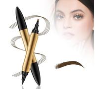 2 in 1 Magic Eyebrow Pencil, 2024 Upgrade Multifunction 3D Microblading Eyebrow Tattoo Pencil 4 Fork Tip with Eyeliner, Double Head Eyebrow Pencil Waterproof Makeup Tools (Dark Brown)