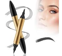 2 in 1 Magic Eyebrow Pencil, 3D Microblading Eyebrow Tattoo Pencil 4 Fork Tip with Eyeliner, Multifunction Double Head Microblading Eyebrows Pencils Waterproof Makeup Tools (Gray)