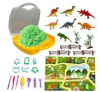 2-in-1 Magic Play Sand Set and Play Mat - 1Kg Non-Sticky Sand with 33Pcs Moulds, 7 Dinosaur Figures, Tools, Play Mat and Carry Case - Mess-Free Creative Activity Toy for Boys and Girls Ages 3+ Years
