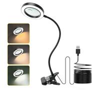 2 in 1 Magnifying Glass with Light & Clamp, 10X 20X Dual Magnification, Magnifying Desk Lamp with 3 Color Modes, 10 Dimmable Levels, Flexible Gooseneck Magnifier for Close Work, Crafts, Jewelry