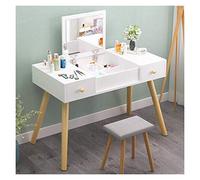 2-in-1 Makeup Vanity Set with Flip Top Mirror & Cushioned Stool Multifunctional Dressing Table & Writing Desk Easy Assembly Stylish White (90x45x112cm)