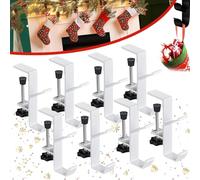 2 in 1 Mantel Hanger for Garland, Adjustable Heavy Duty Garland Hanger and Stocking Mantel Holders，No Drill Garland Fireplace Stocking Hanger, for Home Christmas Decoration (White, 8PCS)