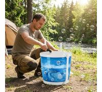 2-in-1 Manual Washing Machine, Hand Crank Washer with Spin Dryer & Suction Cup Base, Portable Mini Washer for Camping Dorm Travel, No Electricity Laundry Machine 2kg Capacity (Sky Blue)