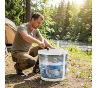 2-in-1 Manual Washing Machine, Hand Crank Washer with Spin Dryer & Suction Cup Base, Portable Mini Washer for Camping Dorm Travel, No Electricity Laundry Machine 2kg Capacity (Light Grey)