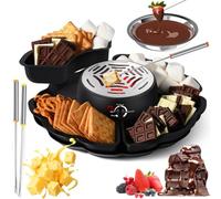 2 In 1 Marshmallow Toasting Kit, Chocolate Fondue with 5 Accessories, Adjustable Temperature, 340ml Bowl, Overheating Protection, Easy To Clean, Cheese Fondue Sets for Kids Birthday Party