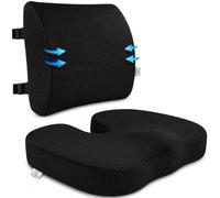 2-in-1 Memory Foam Seat Cushion & Lumbar Support Set | Office Chair Cushion for Back & Tailbone Relief | Non-Slip Coccyx Pad with Washable Cover & Adjustable Strap | For Office, Car & Gaming Chair