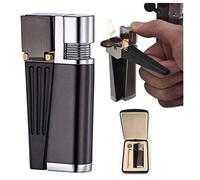 2 in 1 Metal Lighter with Rotatable Tube, Foldable Lighter Open Flame, Multifunction 2-in-1 Pipe Combo for Men's (Black)
