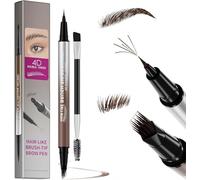 2-in-1 Microblading Eyebrow Pen - Waterproof Eyebrow Pencil with 4D Fork & 0.1mm Precision Tip, Long Lasting & Smudge-proof with Brush, Natural Hair-Like Look (Dark Brown)