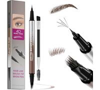 2-in-1 Microblading Eyebrow Pen - Waterproof Eyebrow Pencil with 4D Fork & 0.1mm Precision Tip, Long Lasting & Smudge-proof with Brush, Natural Hair-Like Look (Brown)