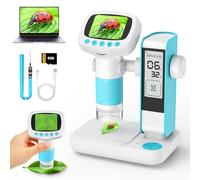 2 in 1 Microscope for Kids & Alarm Clock, 1000X Handheld Kids Microscope with 2" IPS Screen, 8GB TF Card, Portable Pocket Microscopes for Photo/Vedio, Toys for 3-12 Year Old Boys Girls (Blue-white)