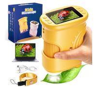 2-in-1 Microscope & Video Camera for Children - 1000X Digital Microscope with 2 Inch HD Screen, Portable Mini Pocket Microscope for Forest & Experiments, Gift for Boys & Girls from 3-12 (Yellow)