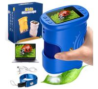 2-in-1 Microscope & Video Camera for Children - 1000X Digital Microscope with 2 Inch HD Screen, Portable Mini Pocket Microscope for Forest & Experiments, Gift for Boys & Girls from 3-12 (Blue)