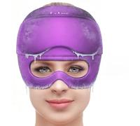 2 in 1 Migraine Relief Cap with Gel Eye Mask, Headache Relief Cap Ice Head Wrap Hot and Cold Therapy Hat, Migraine Cap Gel Cap for Headache Puffy Eyes Sinus and Tension Stress Relief (Purple)