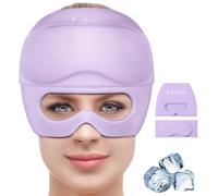 2 in 1 Migraine Relief Cap with Gel Eye Mask, Headache Relief Cap Ice Head Wrap Hot and Cold Therapy Hat Gift for Women for Headache Puffy Eyes Sinus and Tension Stress Relief (Light Purple)
