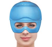 2 in 1 Migraine Relief Cap with Gel Eye Mask, Headache Relief Cap Ice Head Wrap Hot and Cold Therapy Hat Gift for Women for Headache Puffy Eyes Sinus and Tension Stress Relief (Sky Blue)