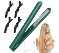 2-in-1 Mini Hair Straighteners for Short Hair, Mini Curling Iron with 4 Clips, Portable USB-C Small Ceramic Iron for All Hairs Types (Green)