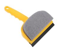 2-in-1 Mini Squeegee & Sponge Scrubber - Compact Shower Screen Wiper & Glass Cleaner Tool - Small Handheld Rubber Blade for Bathroom Mirrors, Car Windscreens, and Kitchen Tiles (Yellow)
