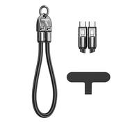 2-in-1 Mobile Phone Lanyard Multi Charger Cable 240W 5A Type C USB Keychain Fast Charging Universal PD for Apple iPhone Lightning Android QC Data Cell 2in1 (Black, 0.3m)