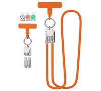 2-in-1 Mobile Phone Lanyard Multi Charger Cable 240W Type-C 5A Anti-Theft Tether Wrist Shoulder Strap USB Keychain Fast Charging PD for Most Cellphones Covers Data 2in1 (Orange, 0.3M)